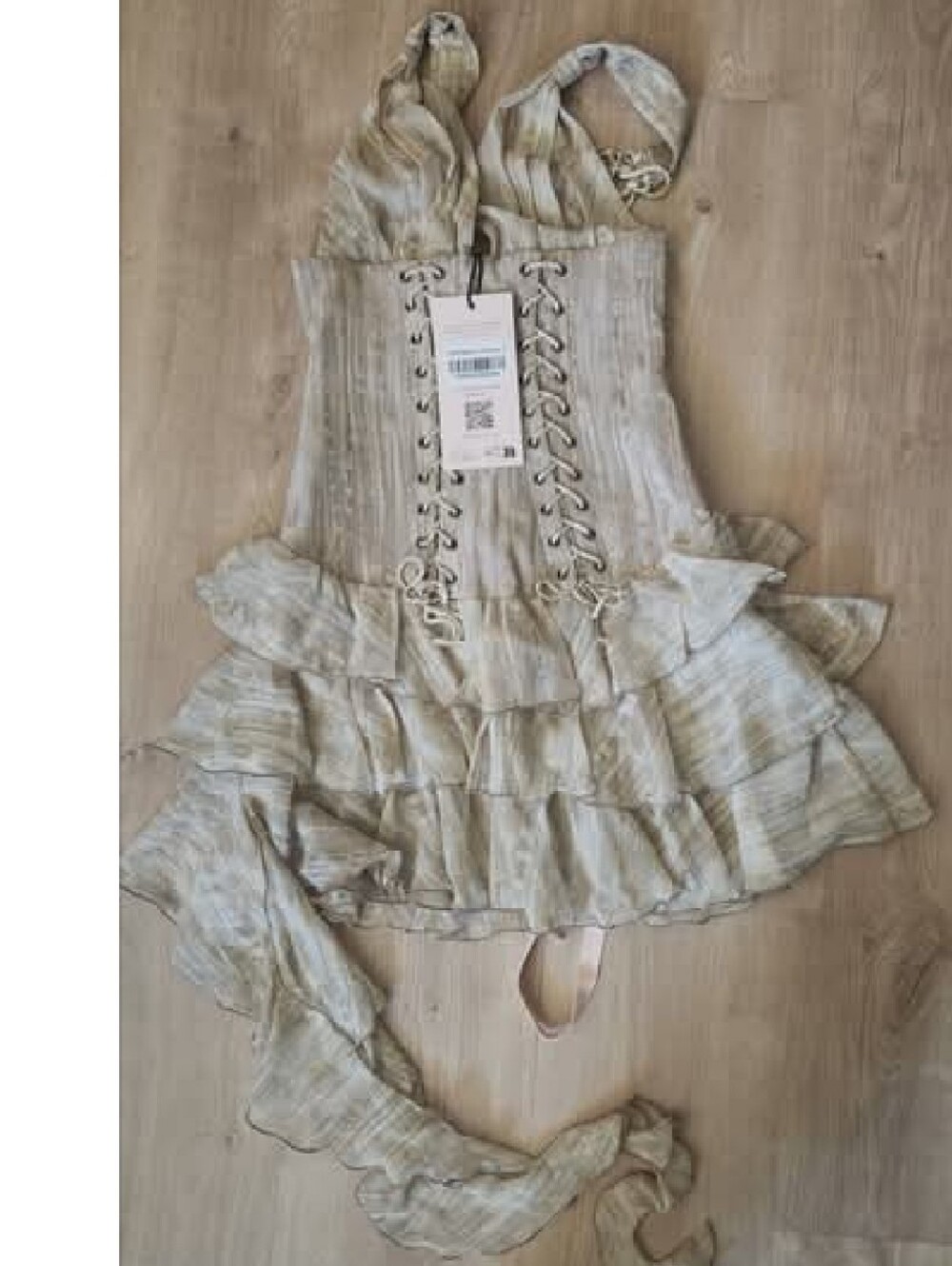 Oh Polly Beige Ruffled Corset Mini Dress
